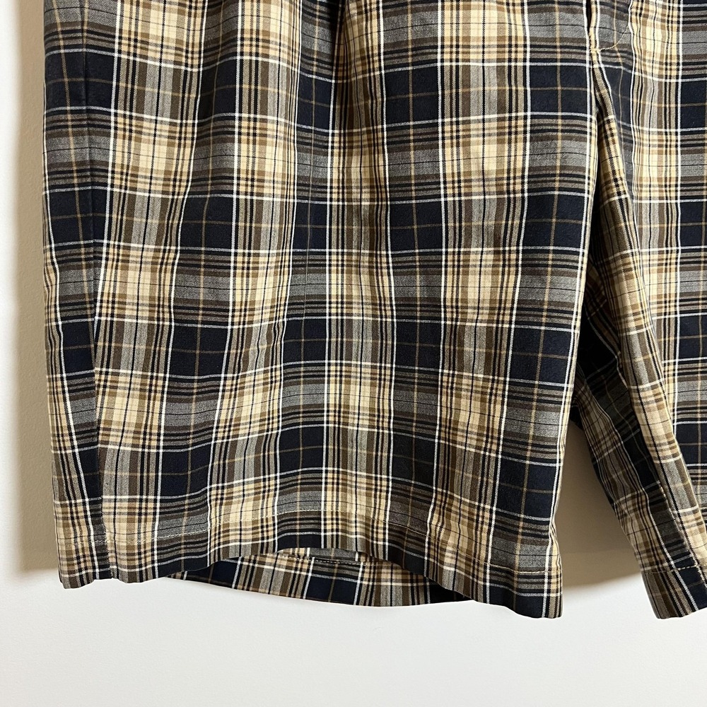 Mens Plaid Shorts Size 36 Brown Cotton Pleated Chino Preppy Classic Golf Casual - Picture 4 of 7